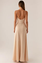 Aprikose Spaghettiträger Maxi Abendkleid